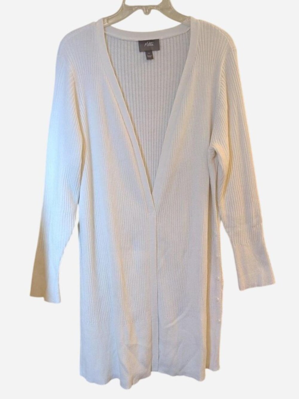 Motto White Ribbed Longline Open-Front Cardigan Size 1X